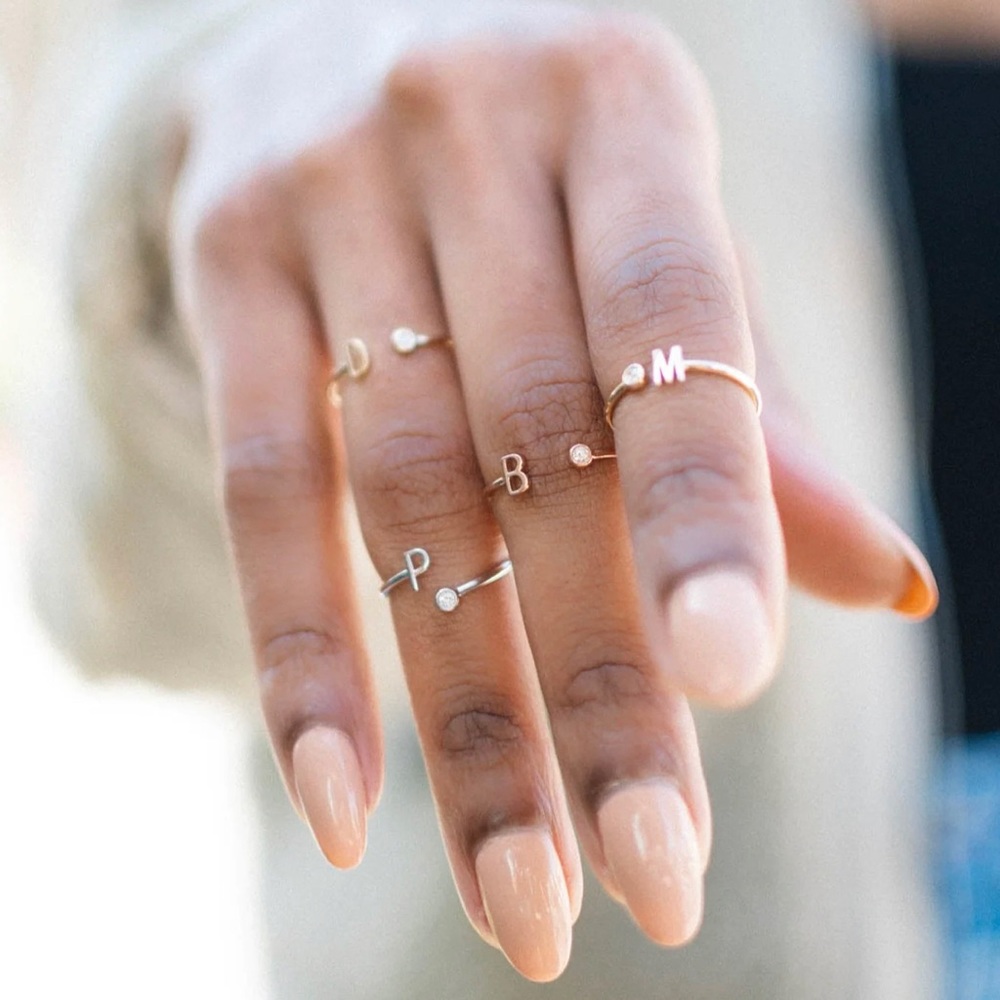 **SOLD** Happy Jewelers 14k white gold initial ring w/ diamond